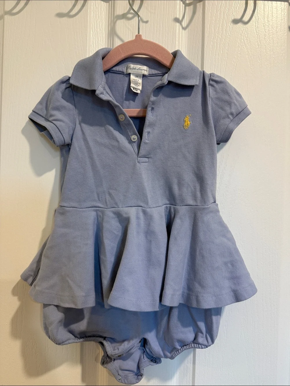 Ralph Lauren Light Blue Polo Dress Romper with Yellow Logo